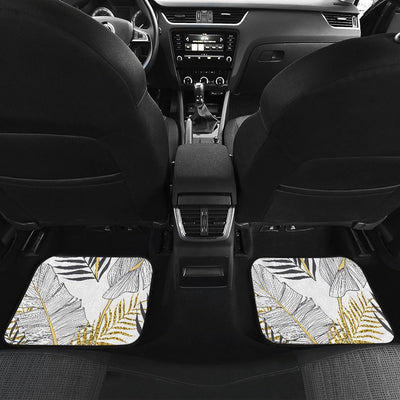 Gold Glitter Tropical Palm Leaves Front and Back Car Floor Mats