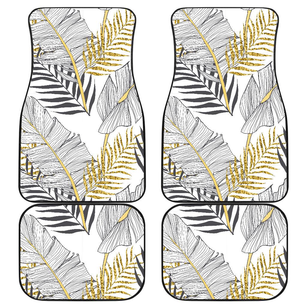 Gold Glitter Tropical Palm Leaves Front and Back Car Floor Mats