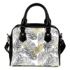 Gold Glitter Tropical Palm Leaves Leather Shoulder Handbag