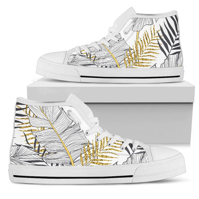 Gold Glitter Tropical Palm Leaves Men High Top Shoes