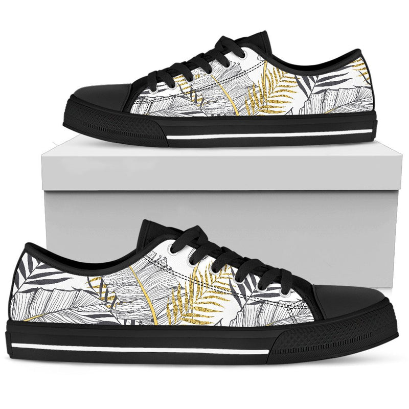 Gold Glitter Tropical Palm Leaves Men Low Top Shoes