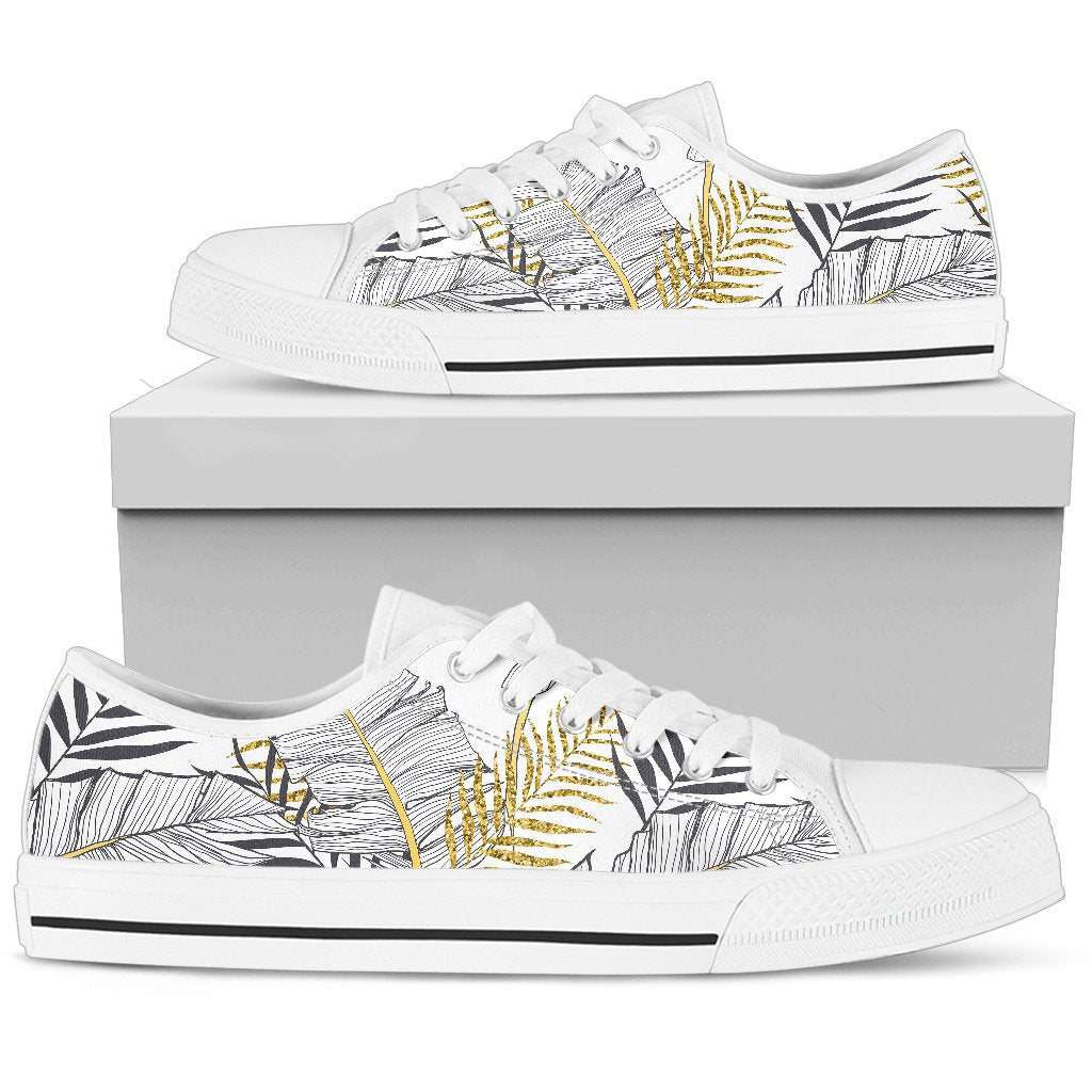 Gold Glitter Tropical Palm Leaves Men Low Top Shoes