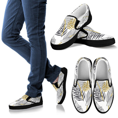 Gold Glitter Tropical Palm Leaves Men Slip On Shoes