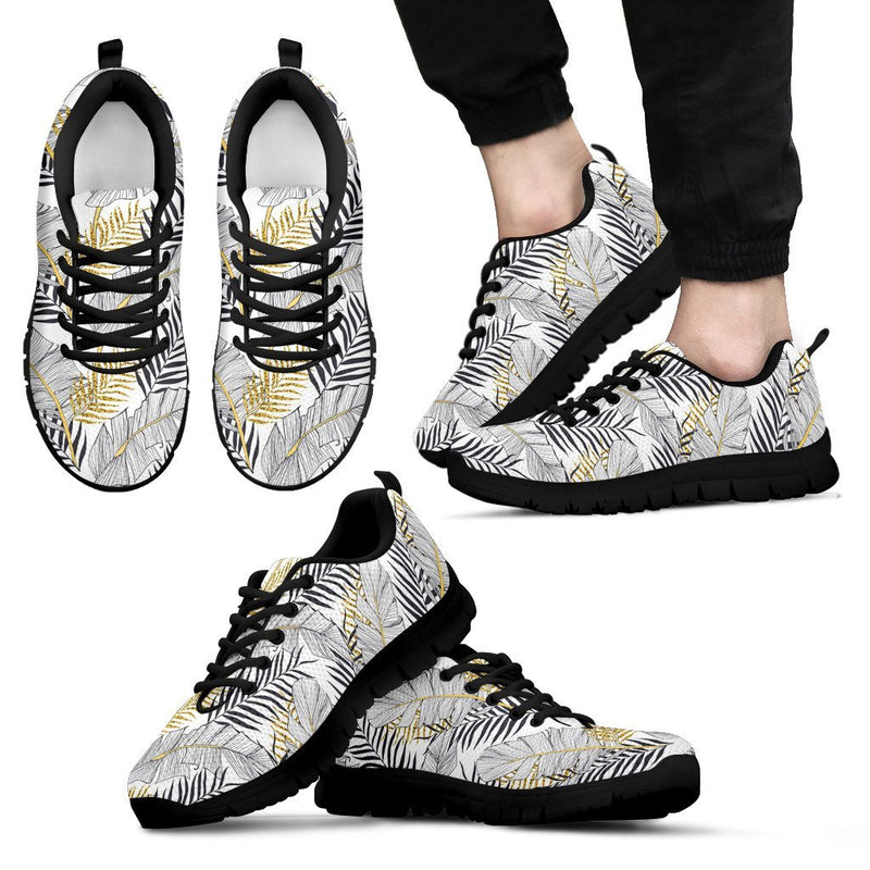 Gold Glitter Tropical Palm Leaves Men Sneakers