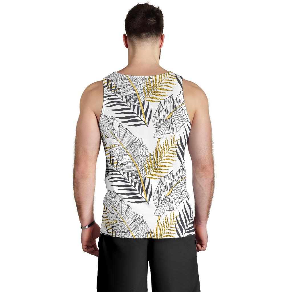 Gold Glitter Tropical Palm Leaves Men Tank Top