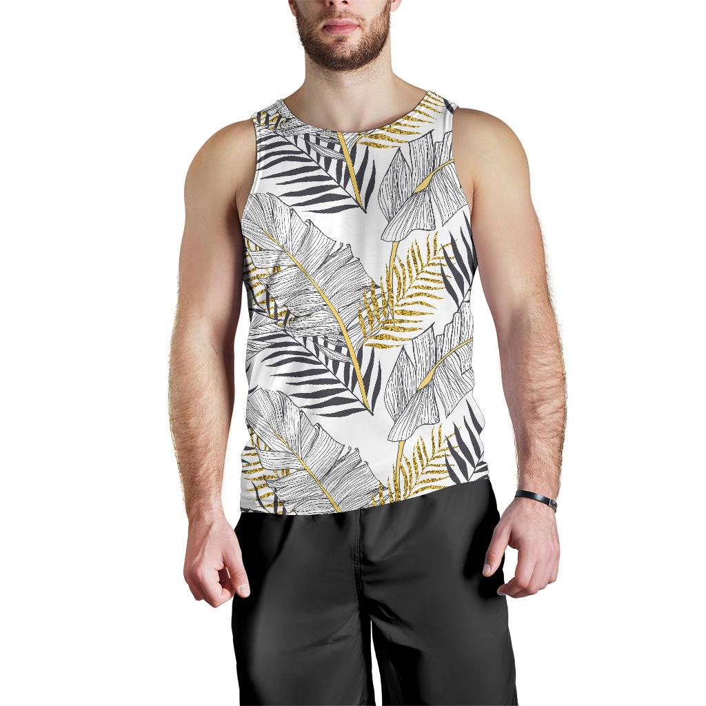 Gold Glitter Tropical Palm Leaves Men Tank Top