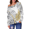 Gold Glitter Tropical Palm Leaves Off Shoulder Sweatshirt