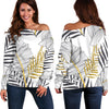 Gold Glitter Tropical Palm Leaves Off Shoulder Sweatshirt