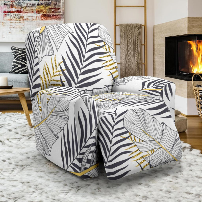 Gold Glitter Tropical Palm Leaves Recliner Slipcover-JORJUNE.COM