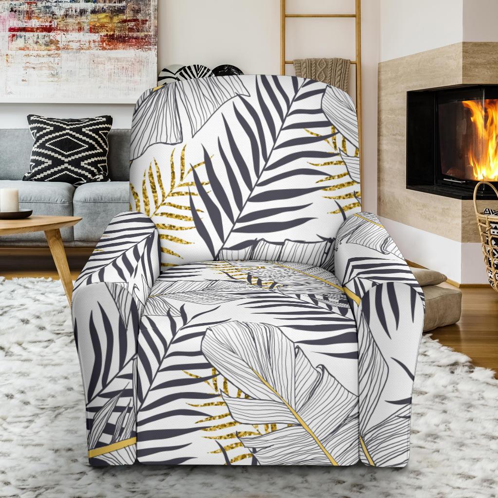 Gold Glitter Tropical Palm Leaves Recliner Slipcover-JORJUNE.COM