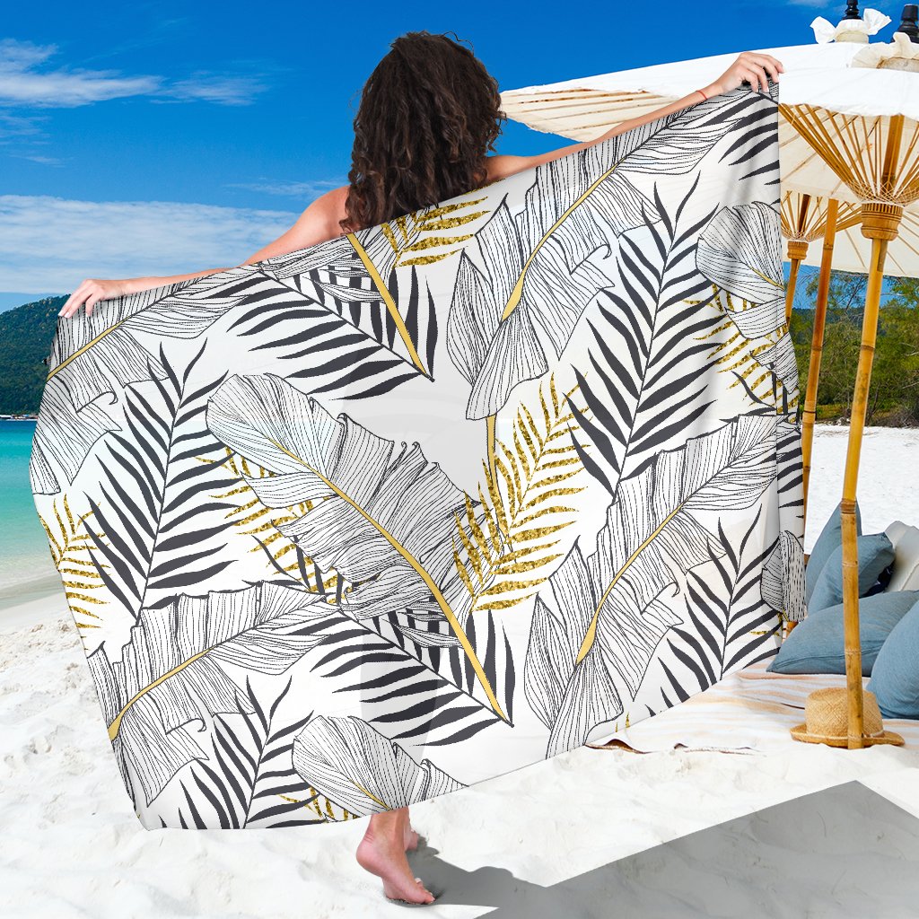 Gold Glitter Tropical Palm Leaves Sarong Pareo Wrap