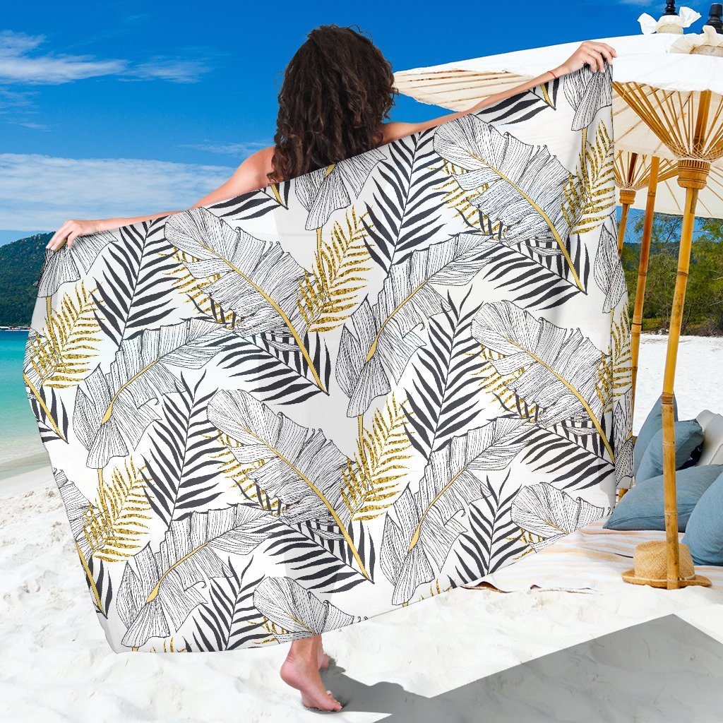 Gold Glitter Tropical Palm Leaves Beach Sarong Pareo Wrap