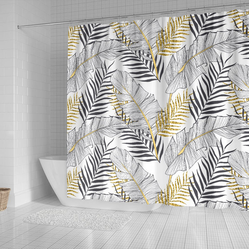 Gold Glitter Tropical Palm Leaves Shower Curtain