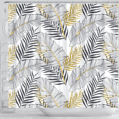 Gold Glitter Tropical Palm Leaves Shower Curtain