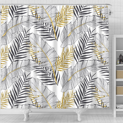 Gold Glitter Tropical Palm Leaves Shower Curtain