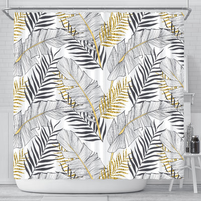 Gold Glitter Tropical Palm Leaves Shower Curtain