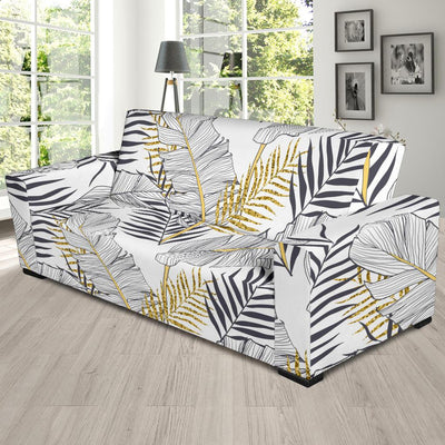 Gold Glitter Tropical Palm Leaves Sofa Slipcover-JORJUNE.COM