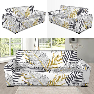 Gold Glitter Tropical Palm Leaves Sofa Slipcover-JORJUNE.COM