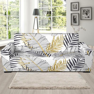 Gold Glitter Tropical Palm Leaves Sofa Slipcover-JORJUNE.COM