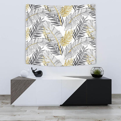 Gold Glitter Tropical Palm Leaves Tapestry