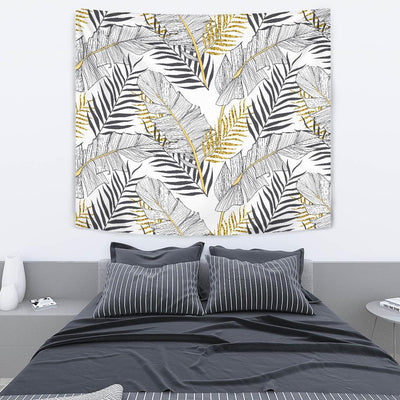 Gold Glitter Tropical Palm Leaves Tapestry