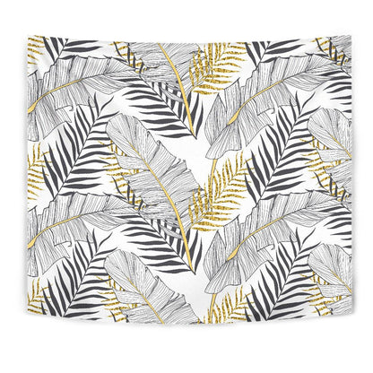 Gold Glitter Tropical Palm Leaves Tapestry