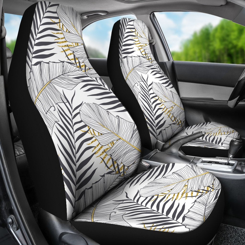 Gold Glitter Tropical Palm Leaves Universal Fit Car Seat Covers