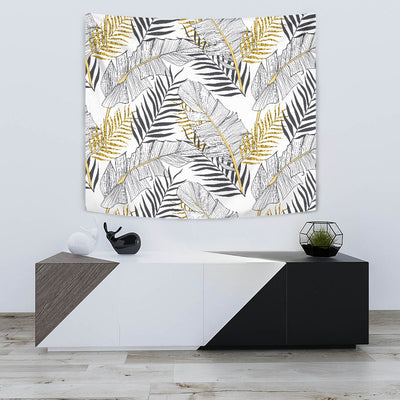 Gold Glitter Tropical Palm Leaves Wall Tapestry