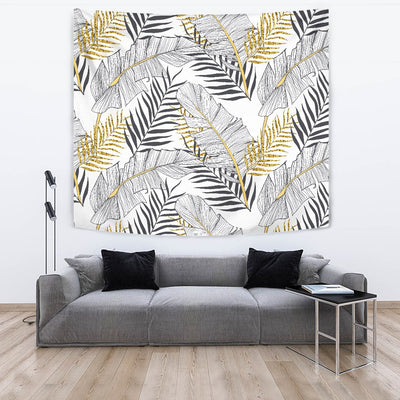 Gold Glitter Tropical Palm Leaves Wall Tapestry