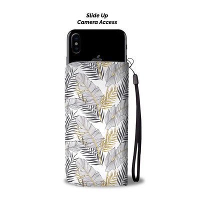 Gold Glitter Tropical Palm Leaves Wallet Phone Case