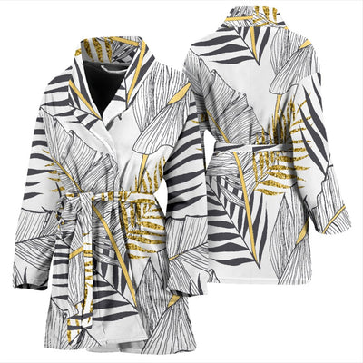 Gold Glitter Tropical Palm Leaves Women Bath Robe