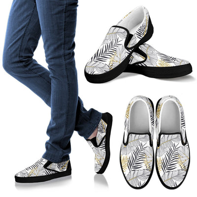 Gold Glitter Tropical Palm Leaves Women Canvas Slip On Shoes