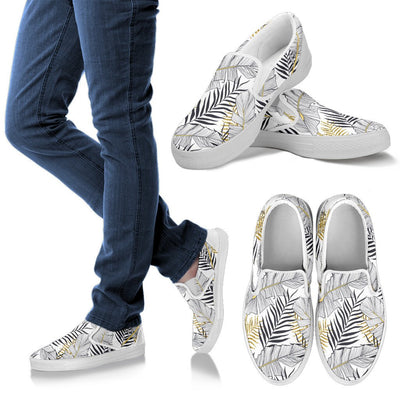 Gold Glitter Tropical Palm Leaves Women Canvas Slip On Shoes