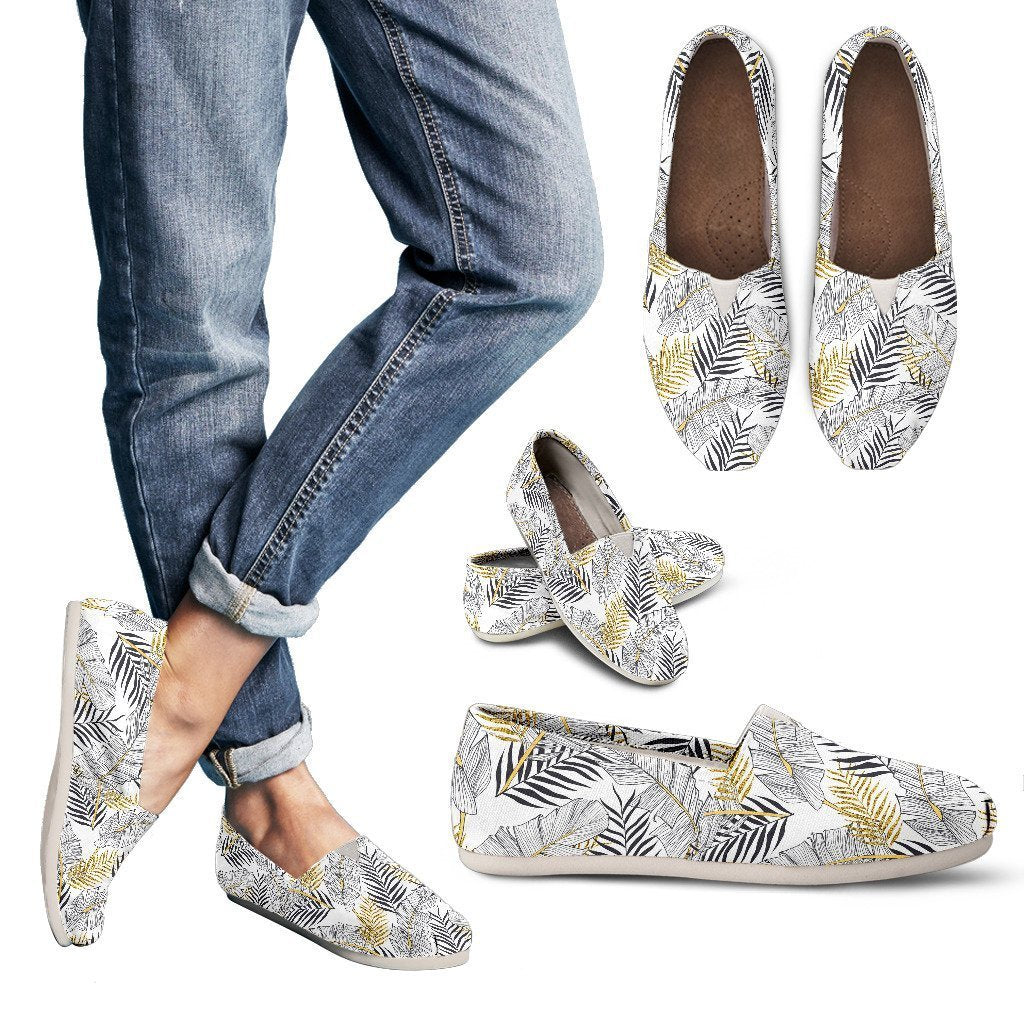 Gold Glitter Tropical Palm Leaves Women Casual Shoes-JorJune.com