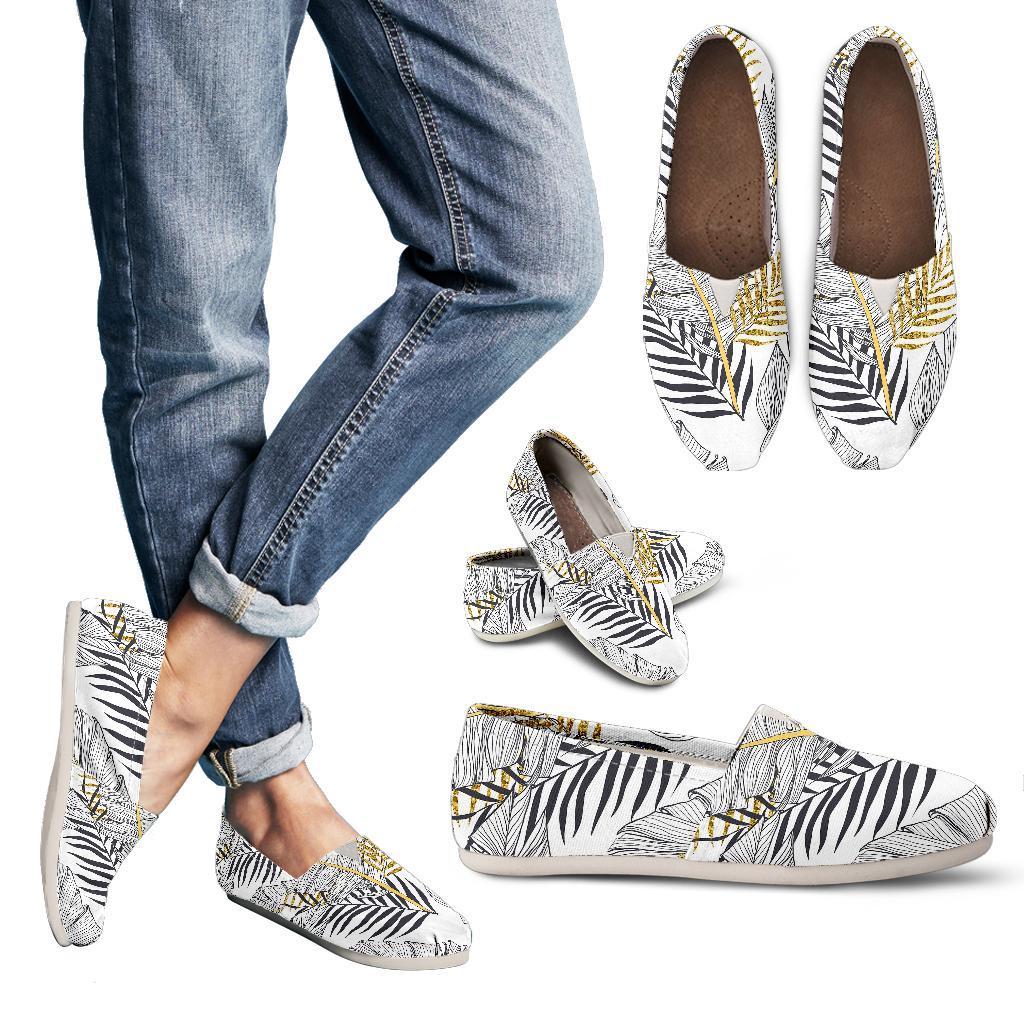 Gold Glitter Tropical Palm Leaves Women Casual Shoes-JorJune.com