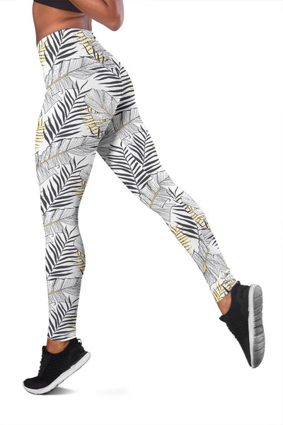 Gold Glitter Tropical Palm Leaves Women Leggings