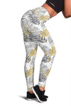 Gold Glitter Tropical Palm Leaves Women Leggings