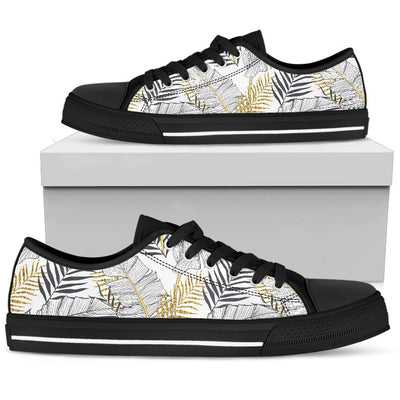 Gold Glitter Tropical Palm Leaves Women Low Top Canvas Shoes
