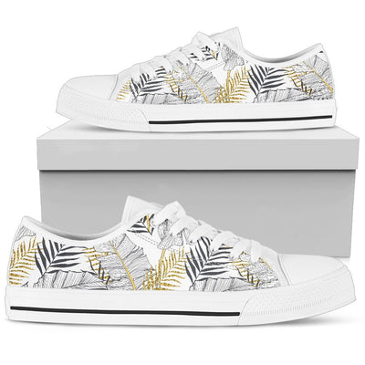 Gold Glitter Tropical Palm Leaves Women Low Top Canvas Shoes