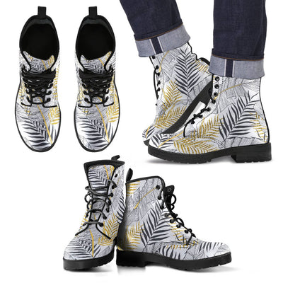 Gold Glitter Tropical Palm Leaves Women & Men Leather Boots