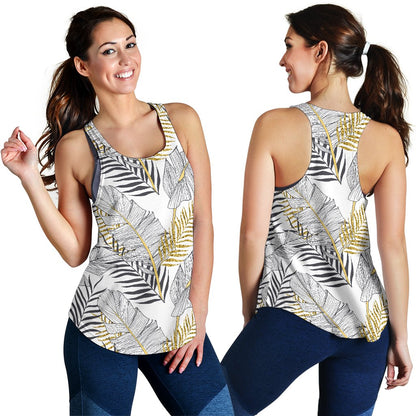 Gold Glitter Tropical Palm Leaves Women Racerback Tank Top