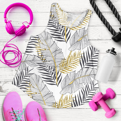 Gold Glitter Tropical Palm Leaves Women Racerback Tank Top