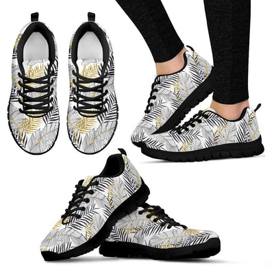 Gold Glitter Tropical Palm Leaves Women Sneakers