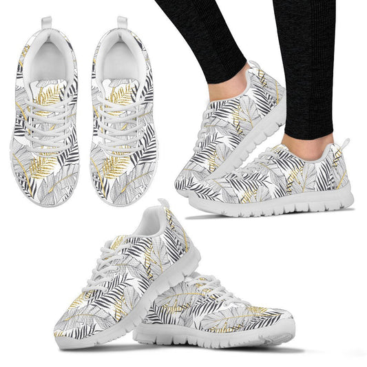 Gold Glitter Tropical Palm Leaves Women Sneakers