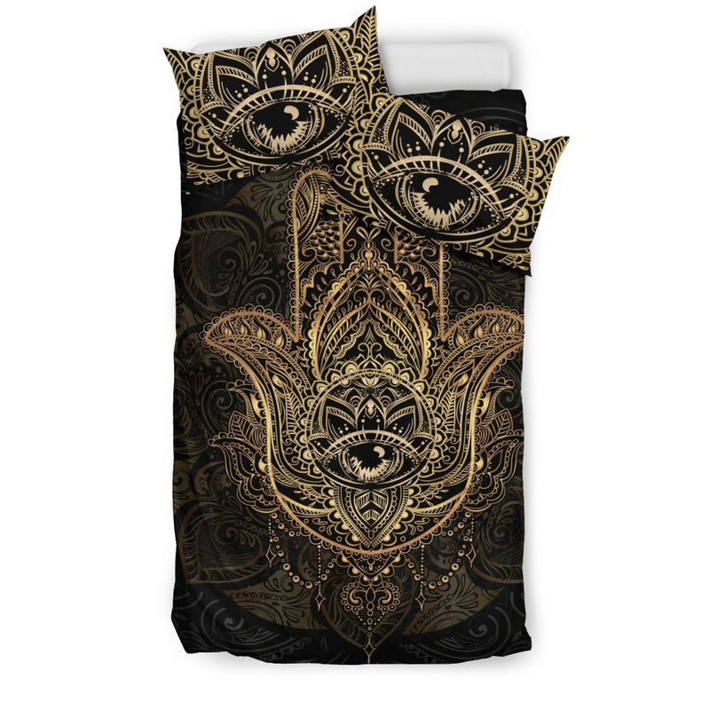 Gold Hansa Hand Mandala Duvet Cover Bedding Set