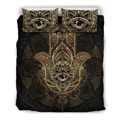 Gold Hansa Hand Mandala Duvet Cover Bedding Set