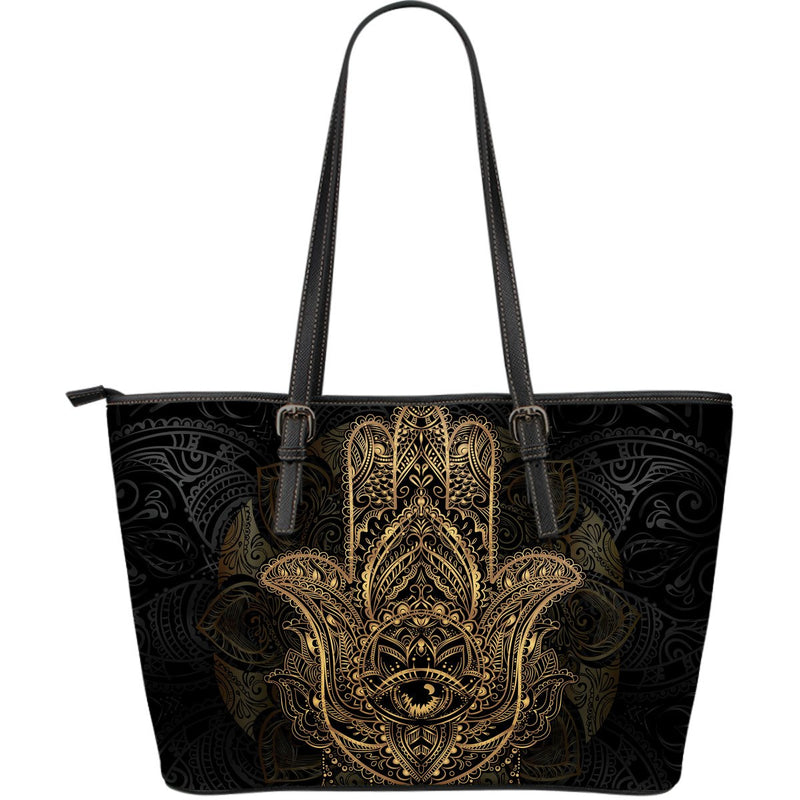 Gold Hansa Hand Mandala Large Leather Tote Bag