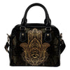 Gold Hansa Hand Mandala Leather Shoulder Handbag