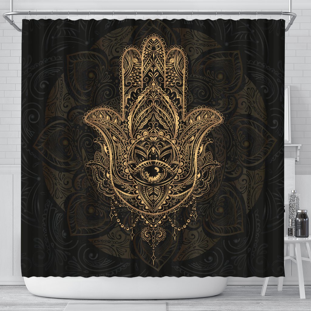 Gold Hansa Hand Mandala Shower Curtain