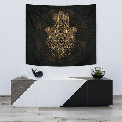 Gold Hansa Hand Mandala Wall Tapestry